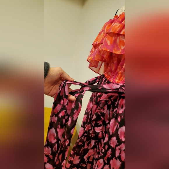 LA MISA Orange and Pink Ruffled One-Shoulder Dress, Size M - Picture 7 of 14